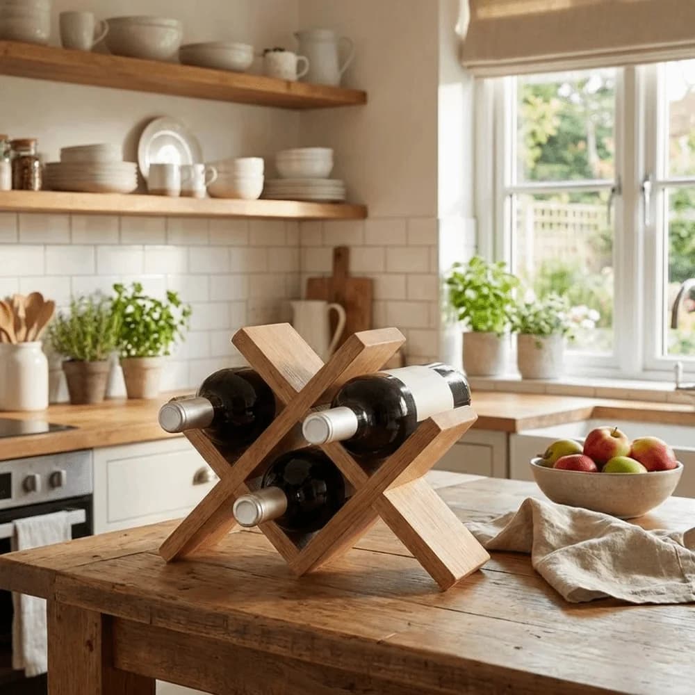Porte-bouteilles en bois massif pour 4 bouteilles, style rustique, présentoir à vin décoratif, étagère de rangement pour vin, gain de place, cave, sous-sol