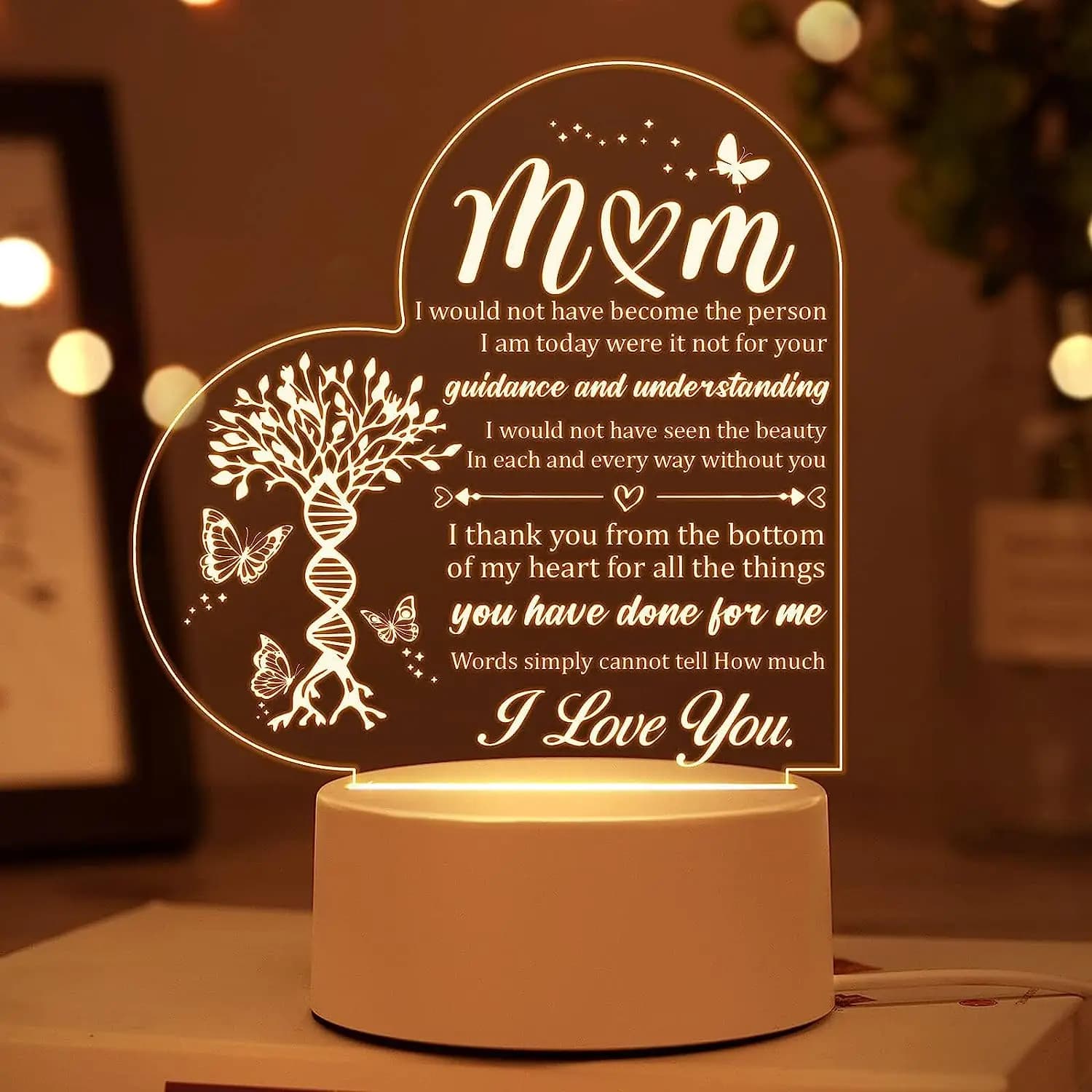Cadeaux d’anniversaire pour maman Veilleuse, Cadeaux pour maman pour Noël, Fête des Mères, Anniversaire, Thanksgiving, Cadeaux de lampe de nuit en acrylique pour maman