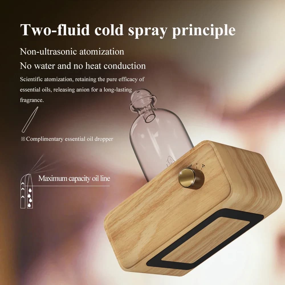 Diffuseur d'huiles essentielles nébulisant, diffuseur d'aromathérapie sans eau pour la maison, diffuseur d'arômes en bois et verre, Machine à parfum