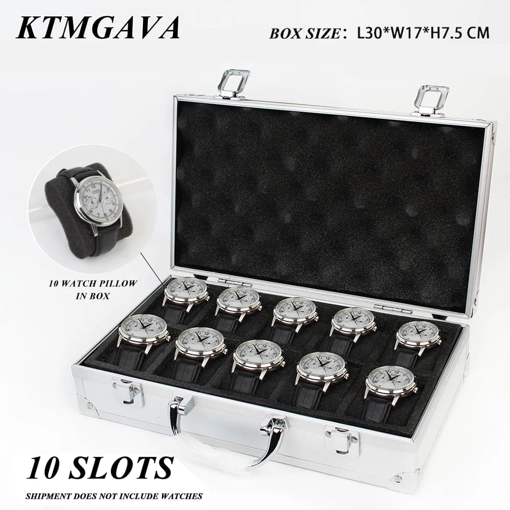 Boîte de montre de luxe de qualité supérieure, 10 compartiments, en alliage d'aluminium, stockage de motifs, boîte d'horloge, présentoir de Collection, coffrets cadeaux