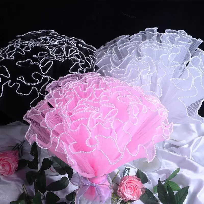 Papier d'emballage de fleurs 28cm x 4yard, fil ondulé en perles, emballage de fleurs, maille en dentelle, fleuriste, Bouquet fait à la main, emballage cadeau, fourniture de décor