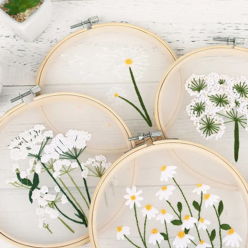 Ensemble de kit de broderie de fleurs transparentes, kits de broderie de fleurs pour adultes et débutants, ensembles d'artisanat, fournitures de broderie