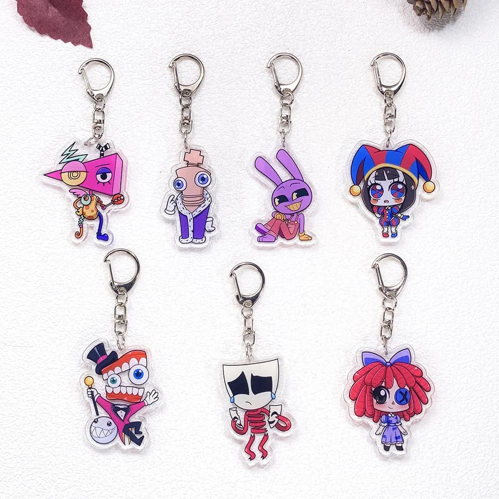 Porte-clés de voiture en acrylique, 1/7 pièces, dessin animé The Amazing Digital Circus, accessoires, breloques mignonnes, pendentif pour sac, porte-clés amusant pour sac à dos