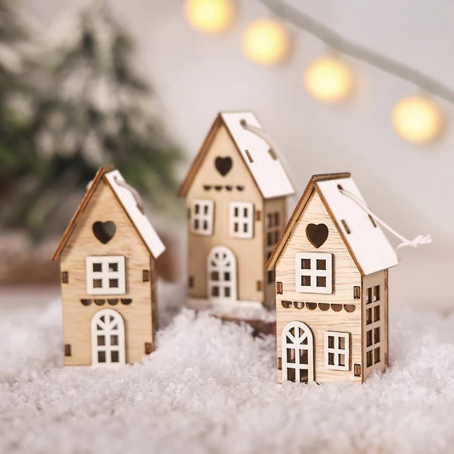 3 pièces petite maison de noël en bois ornement créatif pendentif