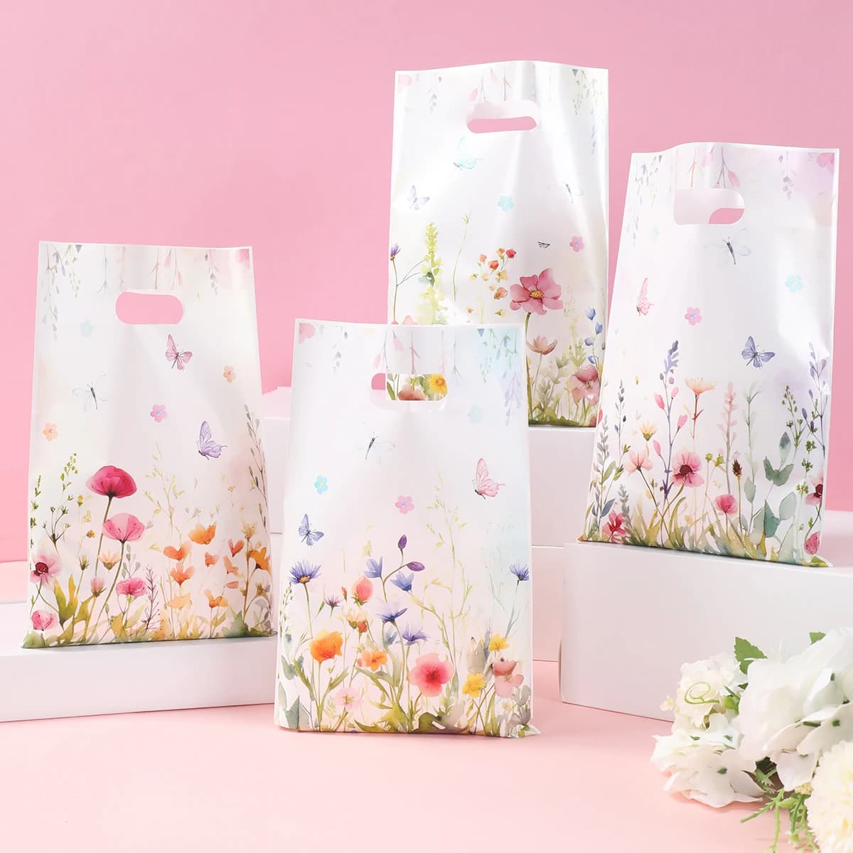 Sacs cadeaux de fleurs sauvages de printemps, décorations de fête d'anniversaire, petits sacs cadeaux de papillons, fournitures de réception-cadeau pour bébé d'anniversaire