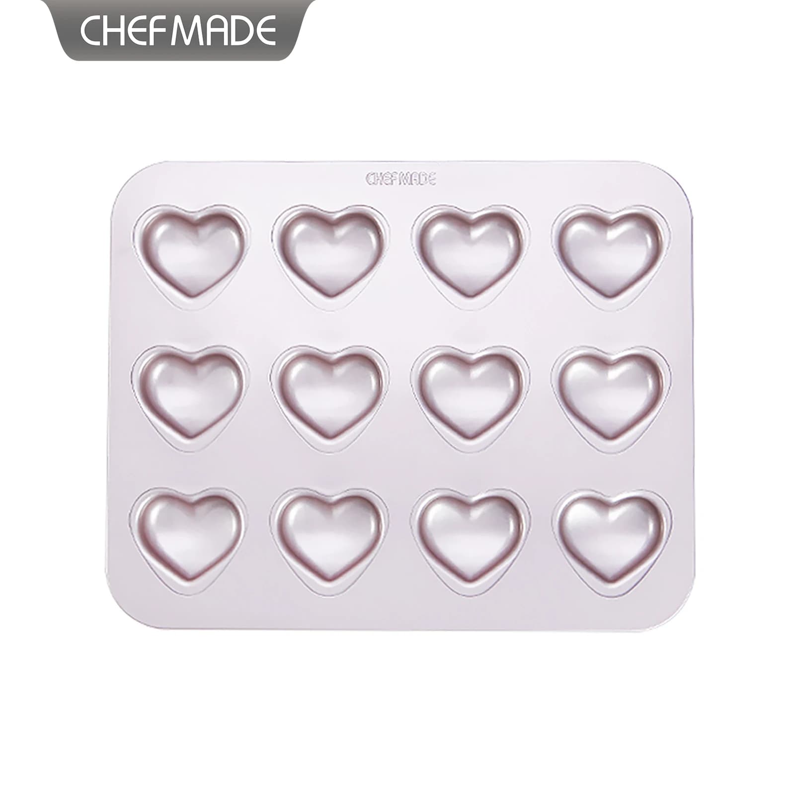 Moule à madeleines en forme de cœur, 12 cavités, plaque de cuisson antiadhésive en acier au carbone, CHEFMADE, joli moule à gâteau pour la pâtisserie à domicile