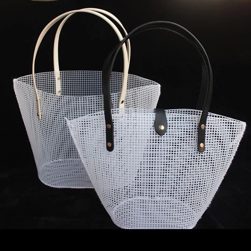 1 jeu de sacs tissés à la main brodés en plastique, maille noire, kit d'outils de bricolage, portefeuille, matériel de bricolage, pour les amateurs d'artisanat, cadeau fait à la main