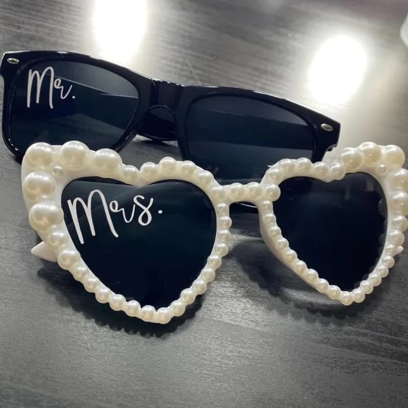 Lunettes en perles Mr/Mrs, 2 pièces, accessoires Photo de mariage, fête prénuptiale, enterrement de vie de jeune fille, future mariée au marié, cadeau, décor de mariage