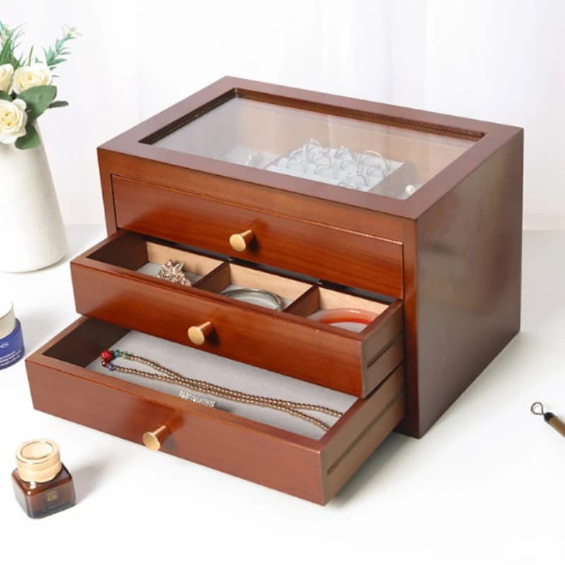 Boîte à Bijoux en Bois Velours pour Femme, Présentoir pour Collier, Bracelet, Boucles d'Oreilles, Bagues, Accessoires de Rangement