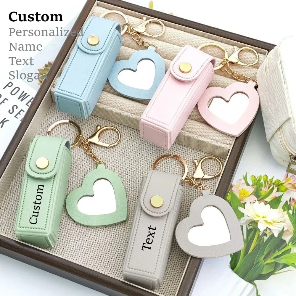 Porte-clés de voiture en cuir personnalisé avec petit miroir, enveloppe rouge et pendentif créatif pour argent liquide, idéal comme cadeau