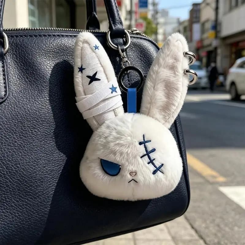 Porte-clés gothique en peluche lapin, jouet mignon, accessoire pour décorations sacs