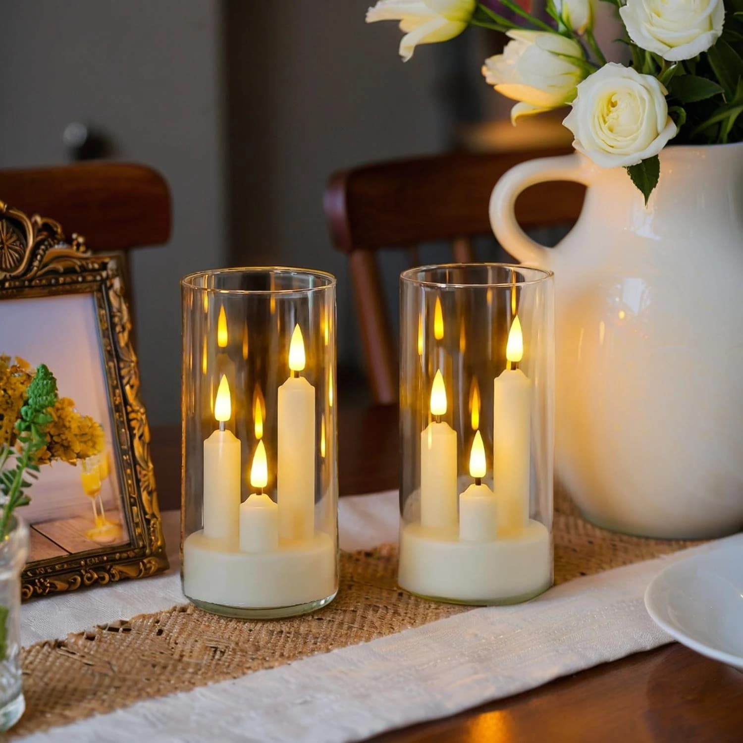 Bougies coniques LED sans flamme 3 en 1, bougie électronique réaliste à piles transparente dorée pour la maison, la fête de mariage et de noël