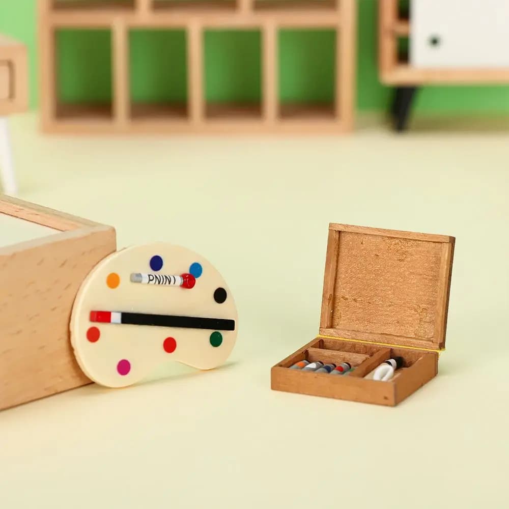Ensemble de modèles de décoration pour maison de poupée, bricolage, stylo de peinture d'artiste, chevalet Miniature, Mini boîte en bois, planche à dessin