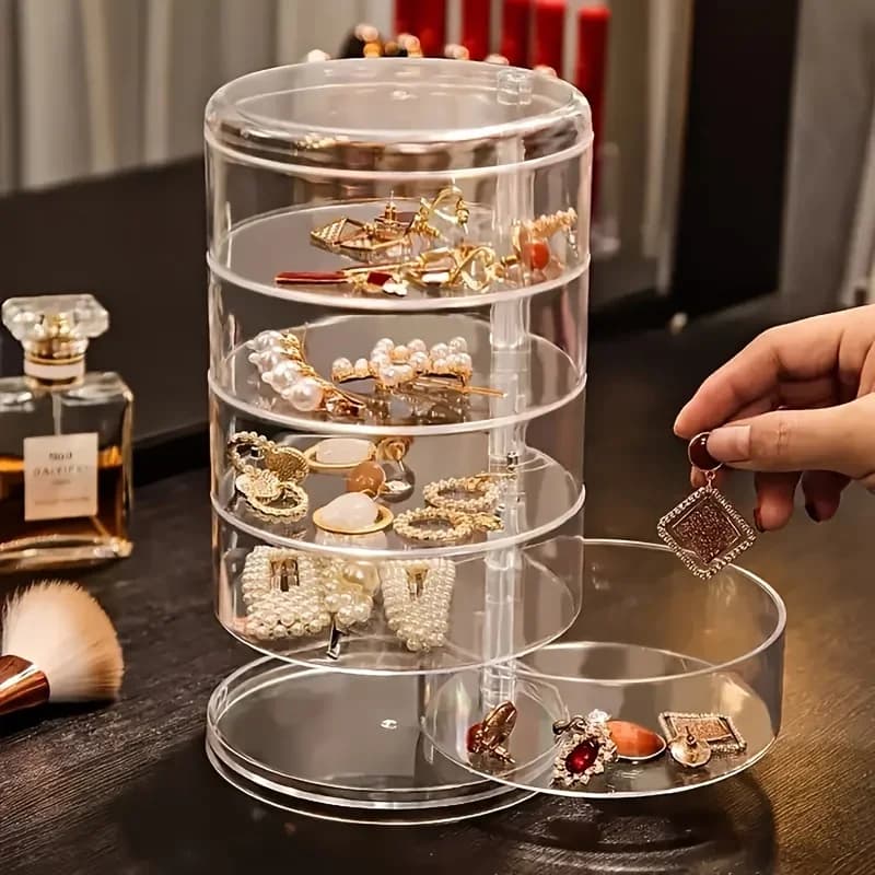 Boîte de rangement transparente, anti-poussière et étanche, grande capacité, rotative, épingle à cheveux, bijoux, cosmétiques, boîte de rangement
