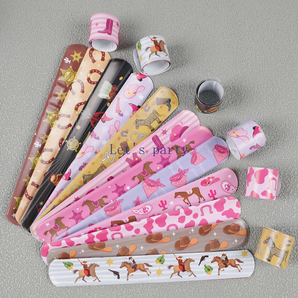 12 pièces Western Cowboy Cowgirl thème Slap Bracelets jouets pour enfants anniversaire Pinata fête faveurs Bachelorette invités de mariage cadeau