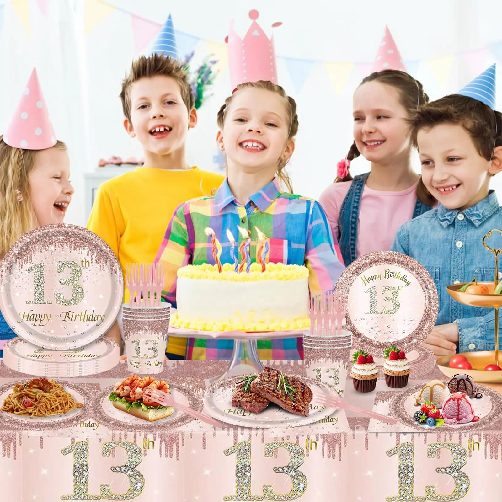 Décorations pour filles de 13e anniversaire, assiettes joyeux anniversaire, serviettes, bannière, ballon hello13, fournitures de fête d'anniversaire pour filles de 13 ans