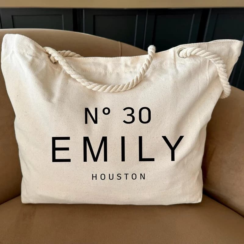 Sac fourre-tout en toile perforée de chanvre personnalisé avec nom et état 30e 40e 50e sac de célébrationCadeau de décoration de fête d'anniversaire personnalisé