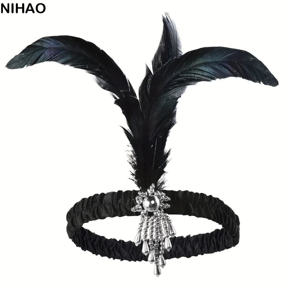 Accessoires pour cheveux : Bandeau noir à plumes