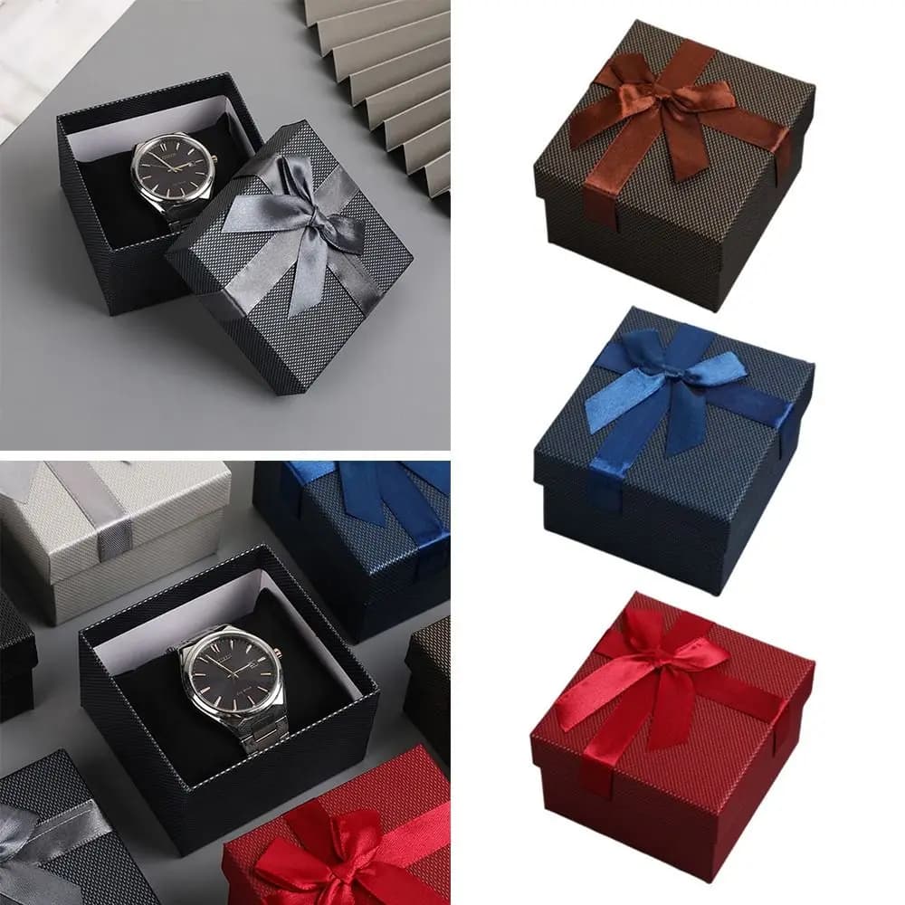 Boîte d'emballage carrée élégante avec nœud papillon, boîte à montre anti-poussière, étui d'emballage pour bijoux, usage professionnel