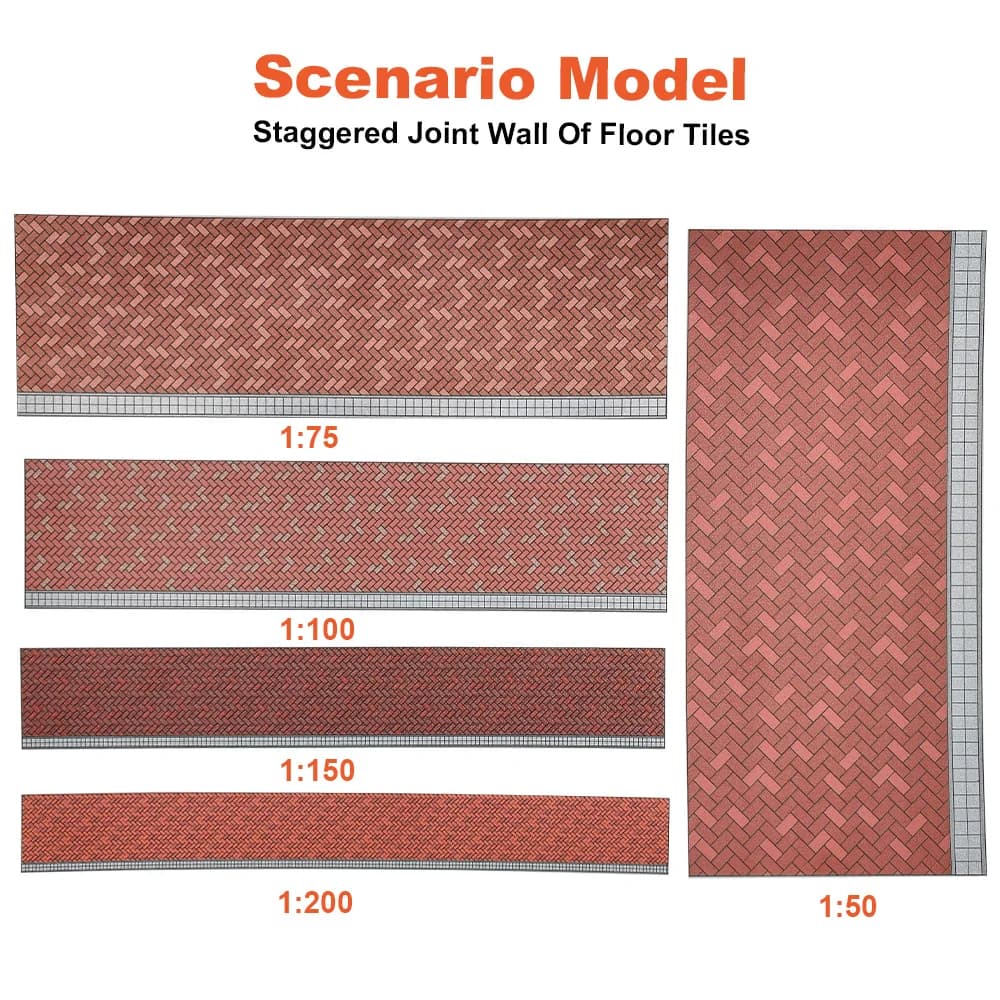 Modèle de carrelage Miniature échelle 1:50/75/100/150/200, carrelage mural décalé, brique à motifs carrés, bricolage Table de sable/dénorama de route ferroviaire