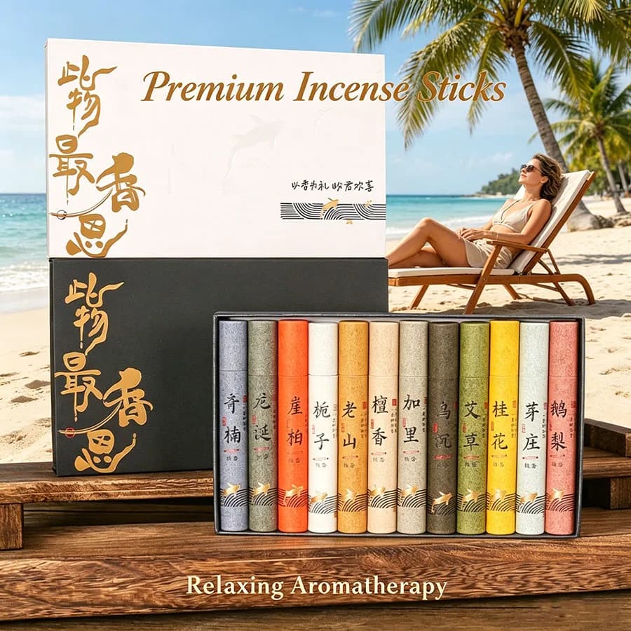 Coffret Cadeau d'Encens Parfumé Haut de Gamme - 12 Parfums pour la Relaxation Intérieure, le Soulagement du Stress, la Cérémonie du Thé Zen et l'Aromathérapie Longue Durée