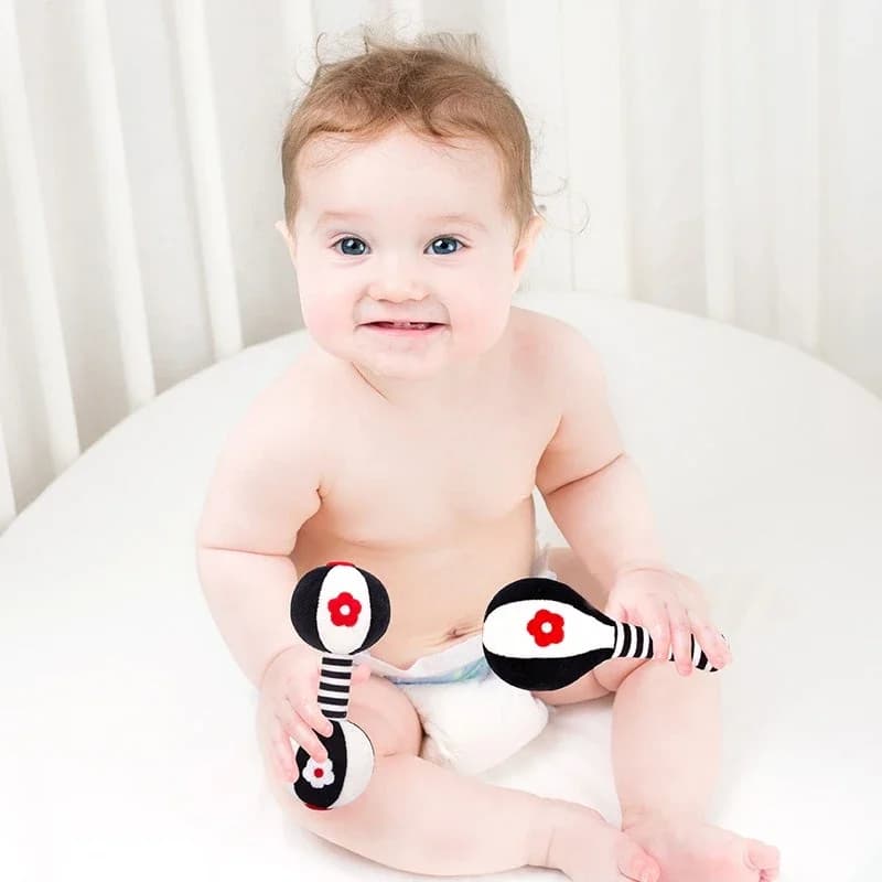 Entraînement de suivi pour bébé, jouets d'éducation précoce noir et blanc, entraînement à saisir pour nouveau-né, marteau de sable, haltères