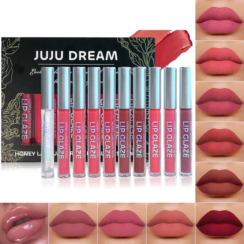 Rouge à lèvres velours mat, brillant à lèvres nu, finition mate et longue durée, coffret cadeau, maquillage de scène d'halloween, 10 pièces/ensemble