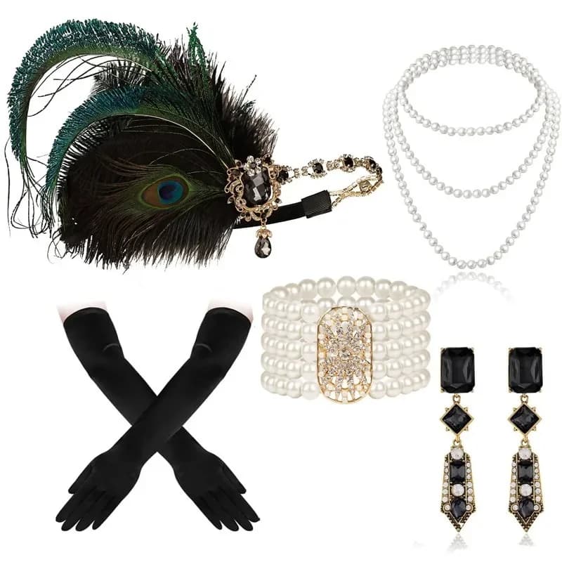 Ensemble d'accessoires à clapet des années 1920, tenue de Costume du grand Gatsby pour femmes et filles, accessoires rugissants des années 20, bijoux, couvre-chef