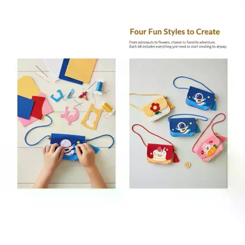 Kit de fabrication de sacs en feutre DIY pour enfants, projets de couture artistique, sac bandoulière artisanal fait main, cadeau pour la maternelle