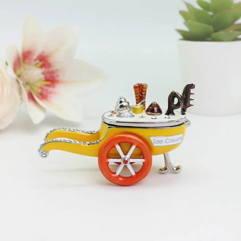 SHINNYGIFTS Boîte à bibelots en émail pour voiture de crème glacée peinte à la main Boîte à bijoux articulée peinte à la main pour la décoration intérieure Cadeaux uniques pour les femmes