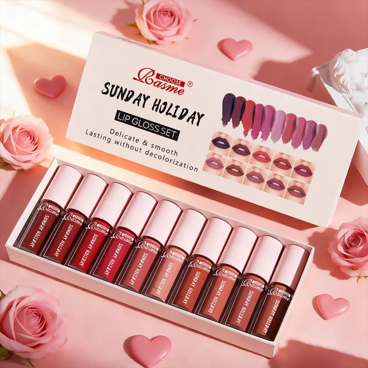 Lot de 10 rouges à lèvres velours : gloss imperméable et longue tenue, ensemble hydratant pour femme, cadeau pour la Saint-Valentin