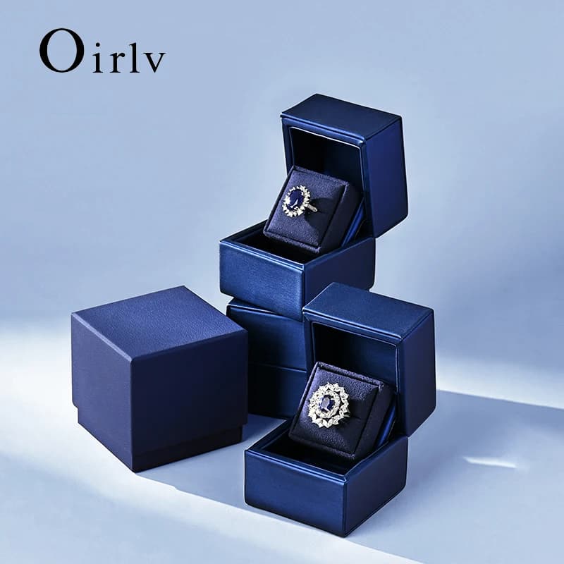 Oirlv nouvelle boîte à bagues boîte de rangement de bijoux proposition de mariage boîte à bagues en cuir bleu Couple bague boîte-cadeau boîte à bagues en diamant pour les femmes
