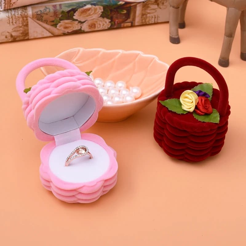 Boîte à bijoux en forme de Rose, panier à fleurs, étui pour bagues, boucles d'oreilles, fiançailles, romantique, décoration de mariage, organisateur de bijoux