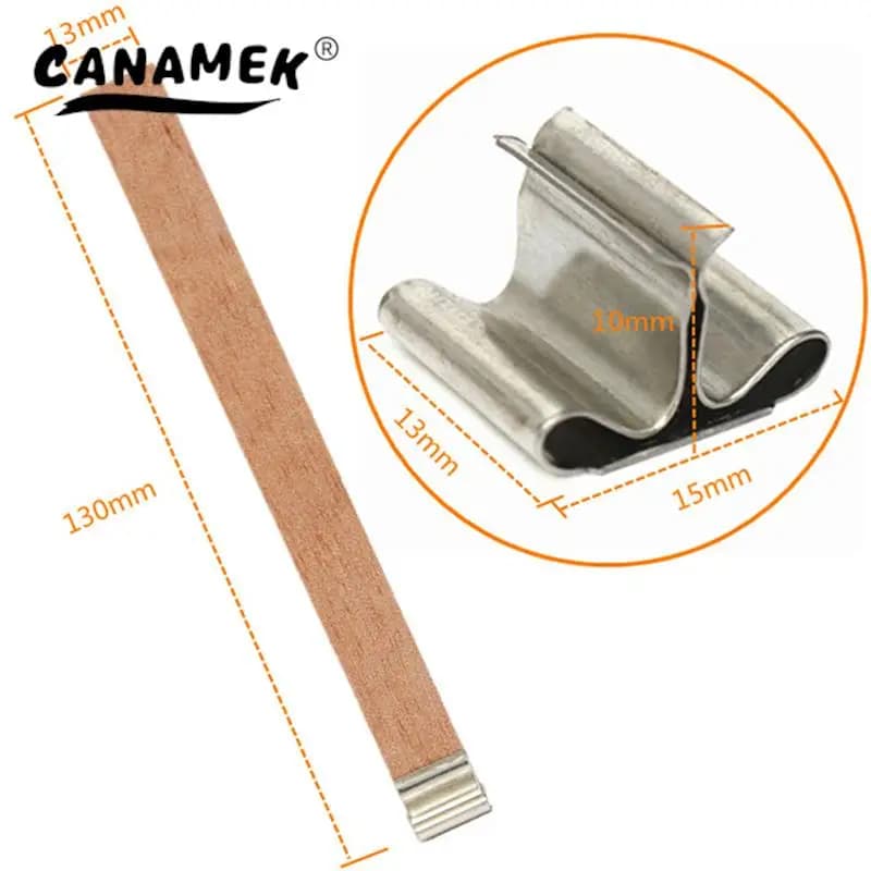 Mèches de Bougie en Bois Naturel avec Languette de Support, Accessoire pour Travaux Manuels, 13x130mm, 10/100 Pièces