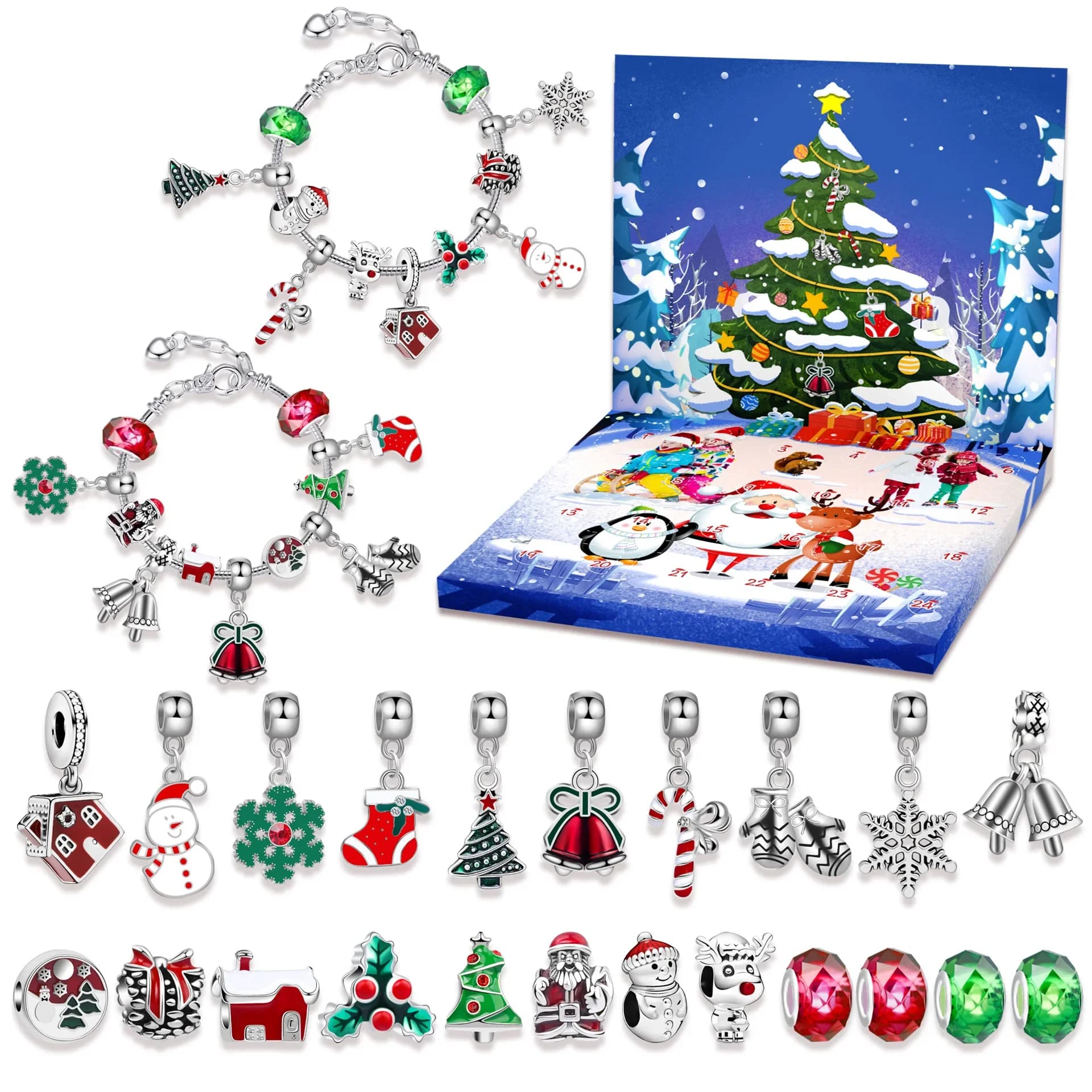 2025 calendrier de l'avent de noël boîte-cadeau créatif bricolage bonhomme de neige père noël Bracelet compte à rebours calendrier boîte pour les filles cadeau du nouvel an