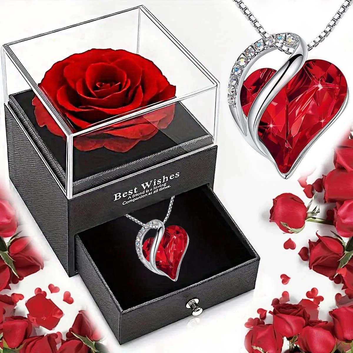 Collier d'amour en forme de cœur d'océan, cadeau de saint-valentin, avec Rose éternelle, boîte à bijoux pour filles, cadeaux de fête des mères, nouvelle collection, offre spéciale