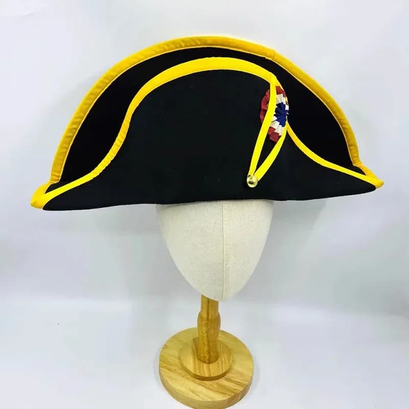 Chapeau Bicorne Napoléonien pour Amiral Français, Casquette en Laine Noire pour Homme Adulte, Accessoire de Cosplay, Chapeau Napoléonien Français