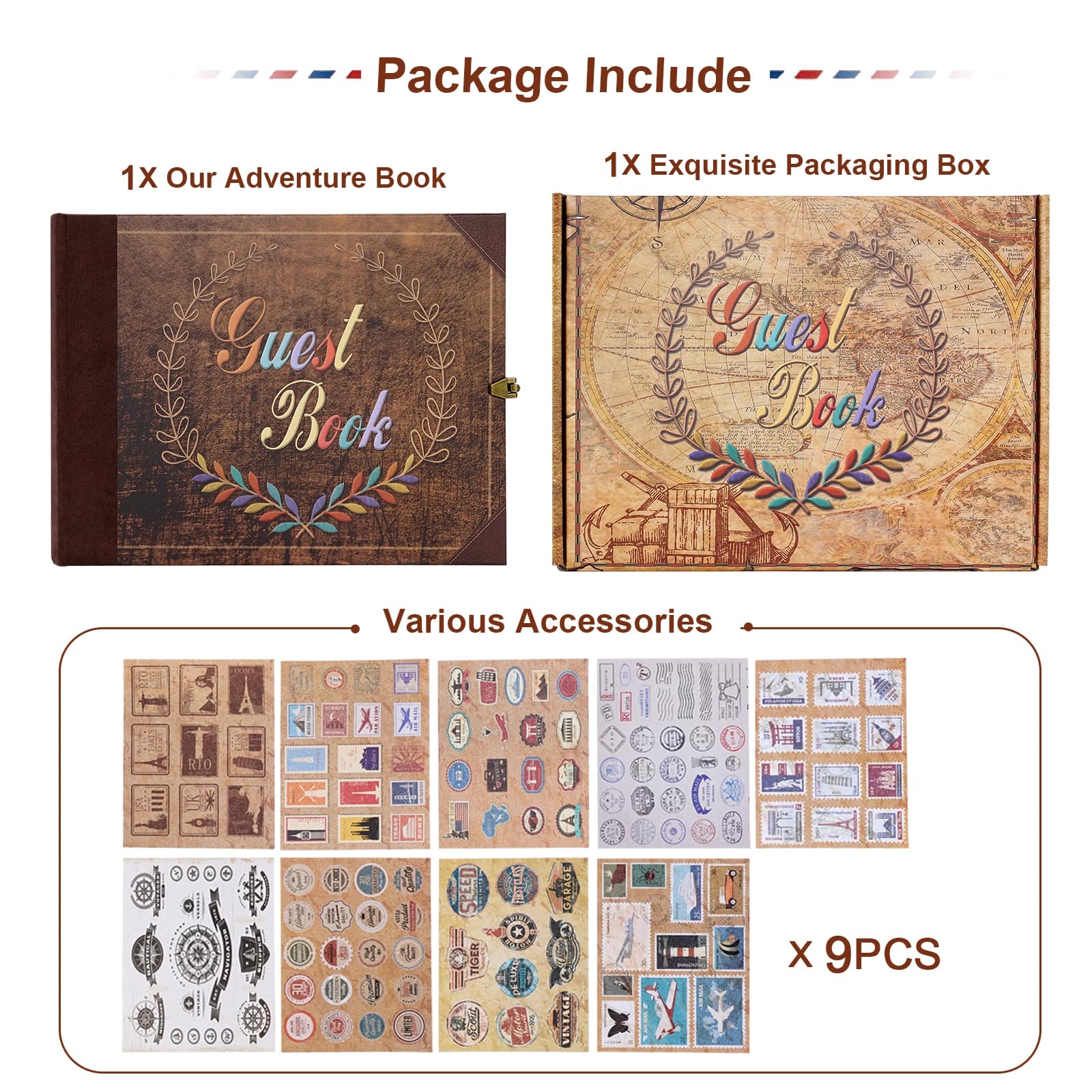 Livre d'or de voyage rétro pour scrapbooking, album photo, journal intime, kit de scrapbooking, livre de mémoire des travailleurs, mariage, cadeaux de la Saint-Valentin