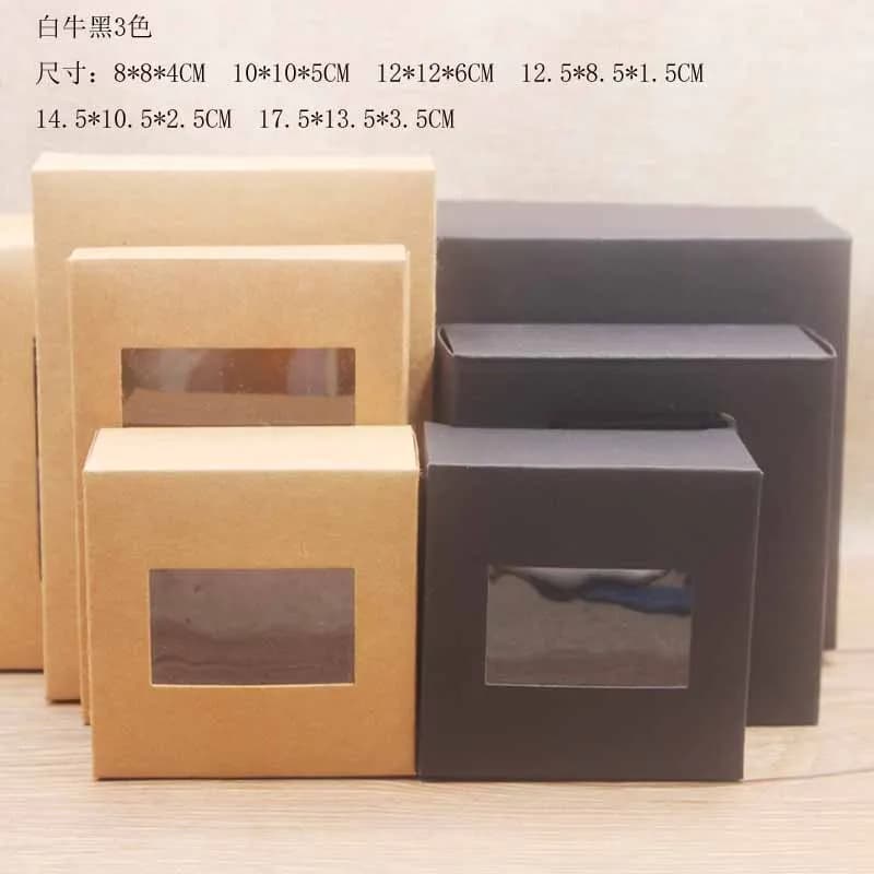 Emballage cadeau DIY avec fenêtres, boîte d'emballage de bijoux en papier kraft noir blanc/kraft, emballage de gâteaux, gatheri familial de mariage, 10 pièces