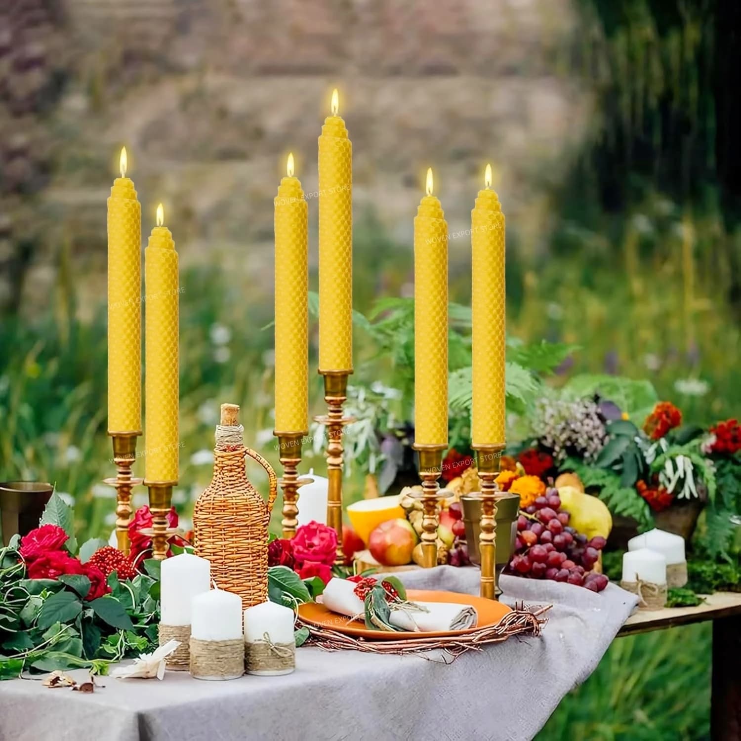 Bougies coniques en cire d'abeille, design nid d'abeille roulé à la main, bougies en cire d'abeille sans fumée pour la décoration de table de fête, rendez-vous galants ou dîner à la maison
