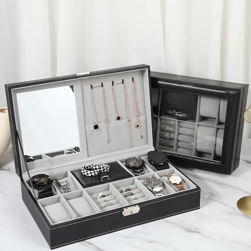 WELLZONE – boîte à bijoux multifonctionnelle de grande capacité, boîte de rangement d'accessoires haut de gamme, boîte d'organisation de lunettes de soleil en cuir