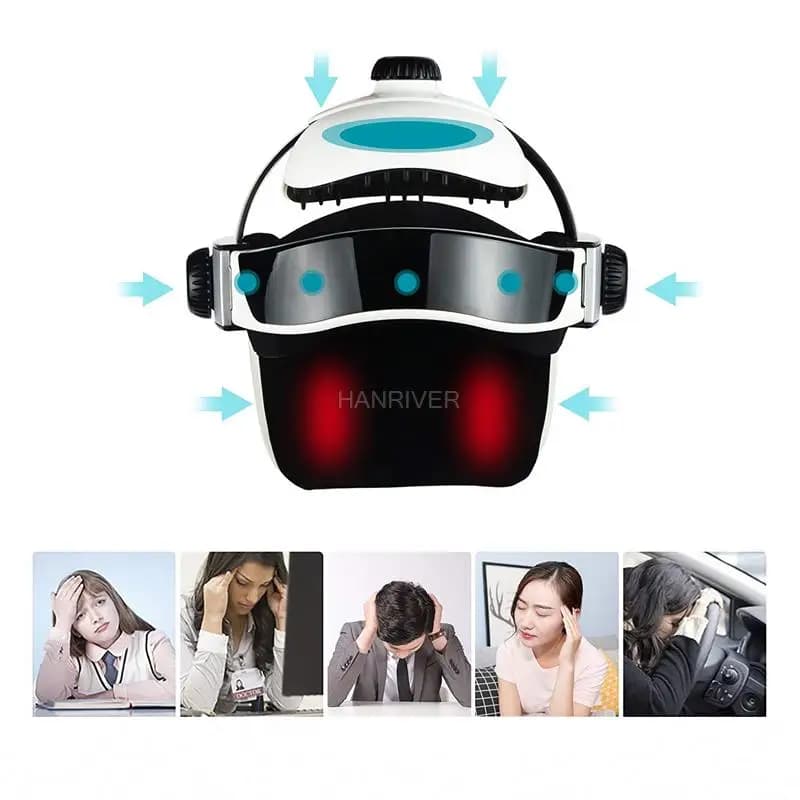 Casque de Massage électrique multifonctionnel, avec musique apaisante et pression d'air pour se détendre et soulager les maux de tête