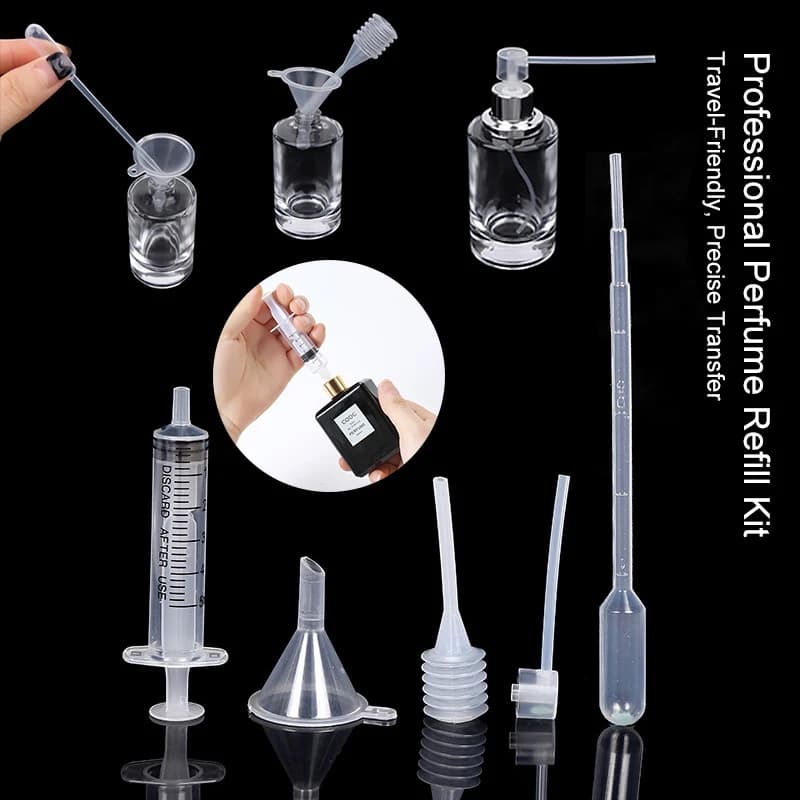 Kit de recharge de parfum 5 ml (2/3/4/5/10 pièces) avec seringue, compte-gouttes, entonnoir et pompe – Ensemble d'outils de transfert de liquide facile pour voyage et DIY