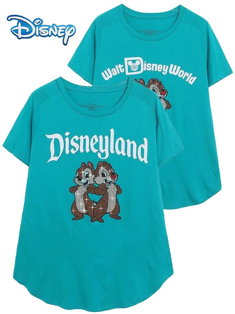 Disneyland Walt Disney puce du monde An' Dale dessin animé imprimé diamants T-Shirt décontracté femmes à manches courtes col rond pull T-Shirt hauts