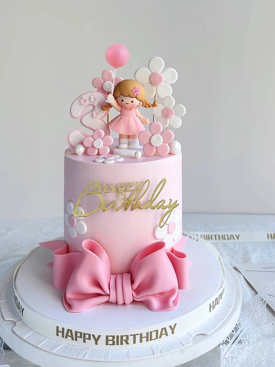 Décoration de gâteau joyeux anniversaire princesse pour fille, décorations de gâteau de fleur de beauté, décor de fête préChristophe, nouveau, 1 an