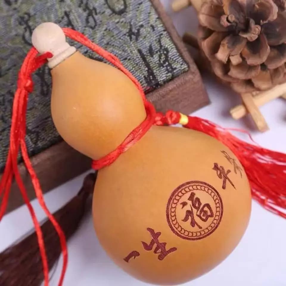Pendentif gourde naturelle – Ornement Feng Shui à bouche ouverte pour la protection de la maison, fabriqué à partir de une véritable plante de gourde. Il résout la porte