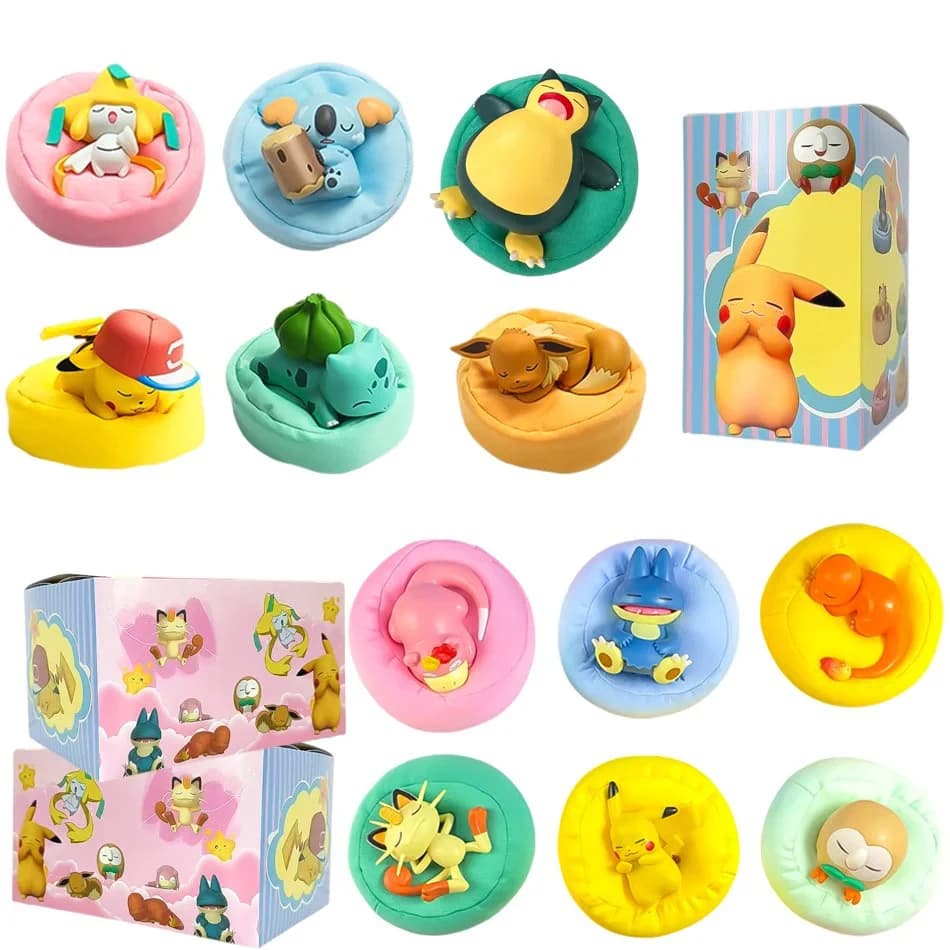 1-12 figurines Pokémon Pikachu en boîte surprise, série Anime Sleep, décorations de bureau, jouets Pokémon, ornement, cadeau d'anniversaire