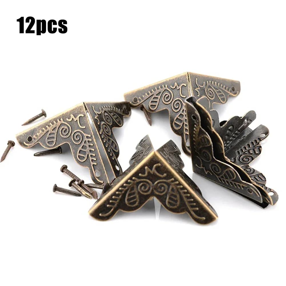 Protecteur d'angle Antique, 12 pièces, boîte-cadeau pour bijoux, vin, caisse en bois, couverture de bord de poitrine, supports d'angle, matériel décoratif de protection