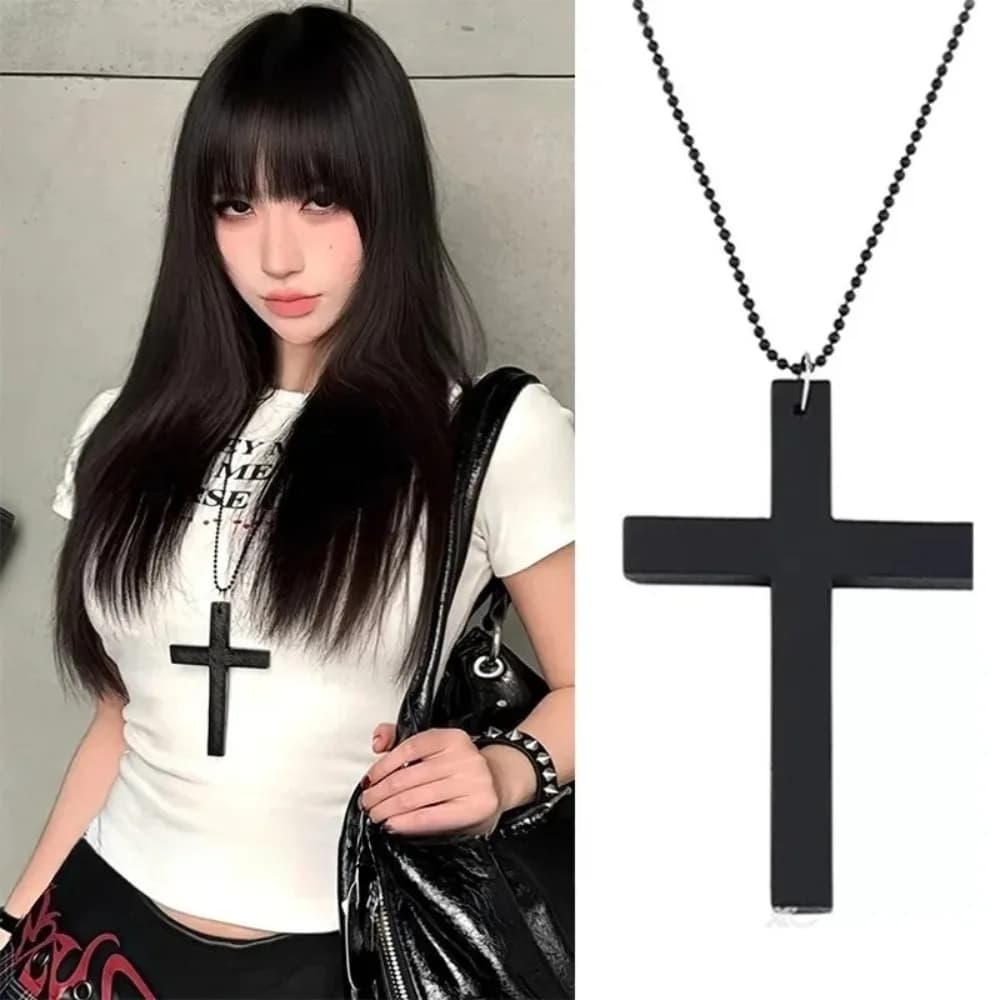 Collier avec pendentif croix en bois gothique Punk pour femmes et hommes, Halloween, Vintage, noir, Hip Hop Y2K, accessoires, bijoux de fête, cadeau