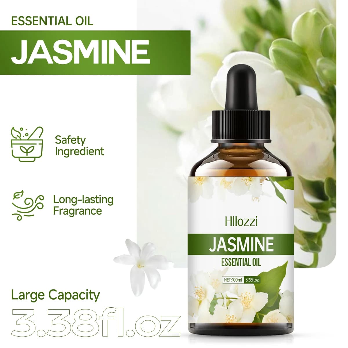Huile essentielle de jasmin pour massage corporel, diffuseur d'aromathérapie, soins de la peau du visage, spa, parfum longue durée.